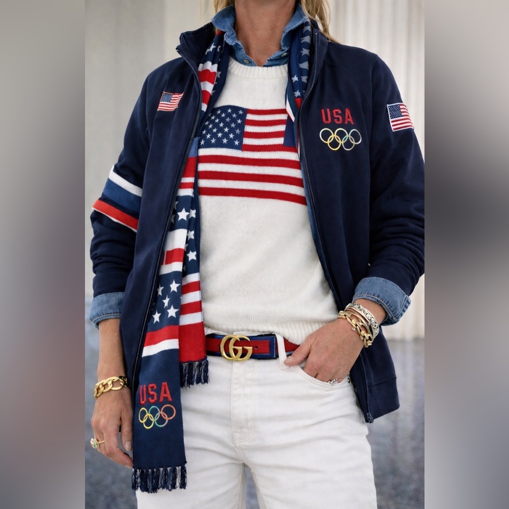 American Flag Sweater USA 250 Anniversary Patriotic Preppy Knit Pullover - Picture 2 of 16